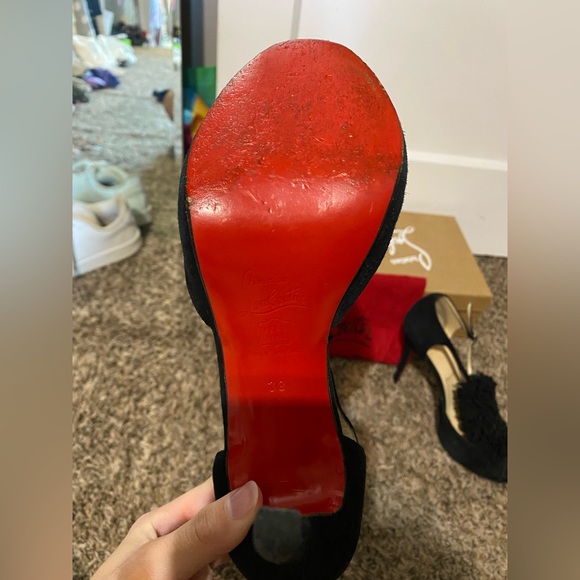 Black suede fringe front Christian Louboutin heels - Picture 4 of 7